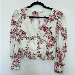 Olivaceous White Cream Long Sleeve Crop Blouse